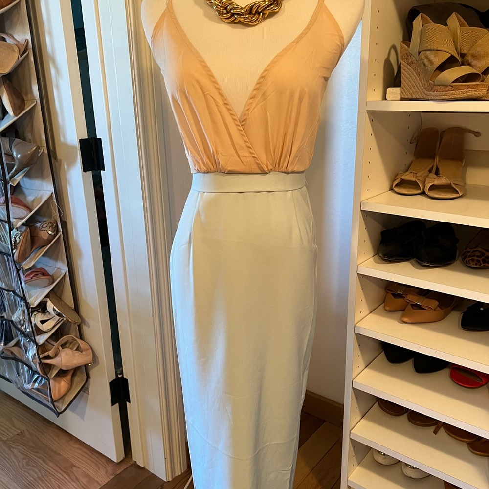 Sultry summer two tone (wispy peach and baby blue) midi dress